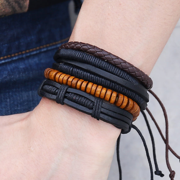 Vintage Multilayer Adjustable Leather Bracelets For Men
