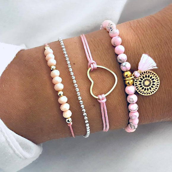 Handmade Pink Beads Bracelet for Women