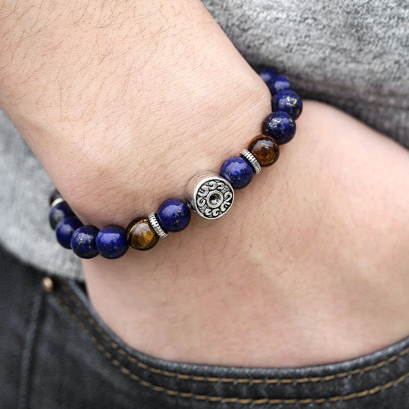 Lapis lazuli Men's Beaded Bracelet Tiger Eye Stone Beads