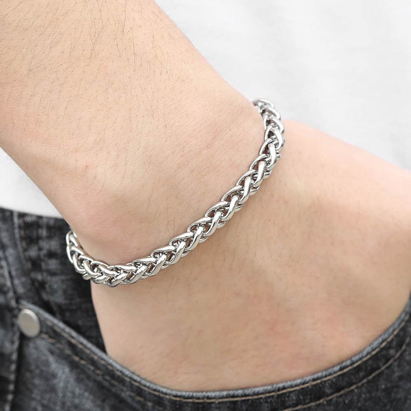 Men's Bracelet Silver Stainless Steel Wheat Chain Bracelet