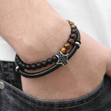 Men's Genuine Leather Bracelet Tiger Eye Stone