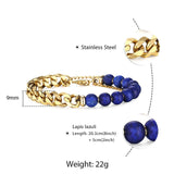 Men's Tiger Eye Stone Beaded Bracelet Gunmetal Stainless Steel