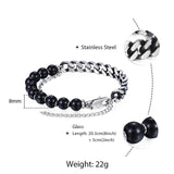 Men's Tiger Eye Stone Beaded Bracelet Gunmetal Stainless Steel