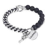 Men's Bracelet Cuban Link Lava Beaded